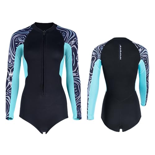 VLOBAOM Neoprenanzüge Für Damen Mit Reißverschluss Vorne, 2 Mm Neopren-Langarm-Badeanzug Zum Tauchen, Schnorcheln, Surfen, Schwimmen,XL,Blue von VLOBAOM