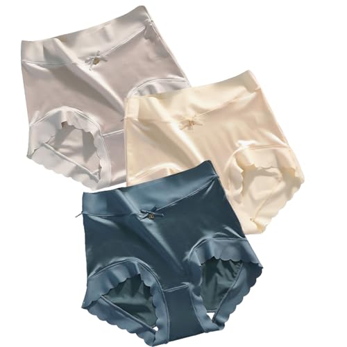 3 Stück Premium-Satin-Eisseide, feuchtigkeitsabsorbierende Höschen, Nahtlose Po-Lift-Unterwäsche mit hoher Taille, Komfort-Slips in Übergröße (C,XL) von VNDUIFH