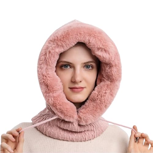 Damen Einteilige, lässige Fleece-Mütze, Schal, Maske, Kapuze, Einteilige Thermo-Strickmütze, gestrickte Sturmhaube (pink) von VNDUIFH