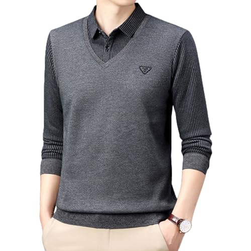 Gefälschtes 2-teiliges Strickhemd für Herren, Warmer Anti-Falten-Hemdkragenpullover, kältebeständiger Fleecepullover (C,XXL) von VNDUIFH