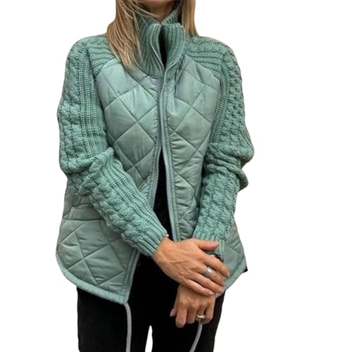 Gepolsterte Patchwork-Strickjacke für Damen, lässige Jacke mit Stehkragen und Langen Ärmeln und Reißverschluss, Kurze Winterjacke für Damen (4,L) von VNDUIFH