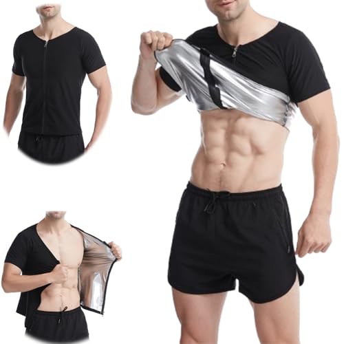 Infernowear Sauna Tech, Sauna Tech Weste, Sauna-Shirt für Männer, kurzärmlige Sport- und Fitnesskleidung mit Reißverschluss für Männer (Silver,XXL/3XL) von VNDUIFH