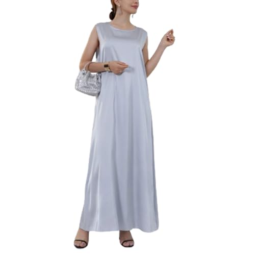 Lässiges, lockeres, langes Damenkleid für den Sommer, Maxikleid mit Rundhalsausschnitt, ärmelloses Maxikleid für den Alltag (3,M) von VNDUIFH