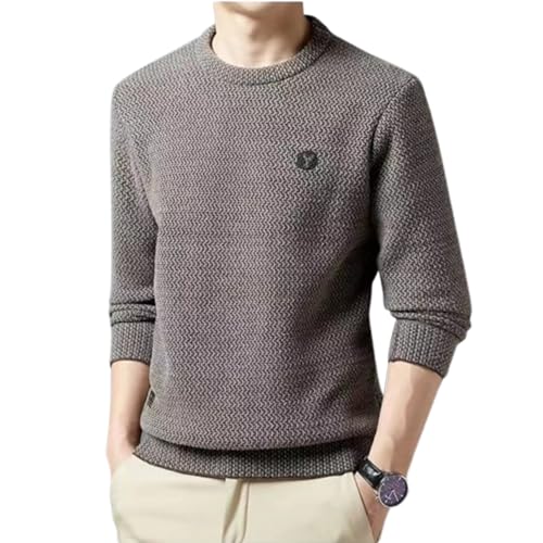 Warmes, gemütliches, gefüttertes Rundhalsoberteil für Herren, Rundhals-Sweatshirt, Strickshirt, Warmer, gefütterter Sherpa-Pullover (Camel,4XL) von VNDUIFH