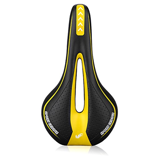 VOANZO Memory Sponge Fahrradsattel Sitzpolster für Mountainbikes mit zentraler Entlastungszone und ergonomischem Design Passend für Rennräder und Mountainbikes (gelb und schwarz) von VOANZO