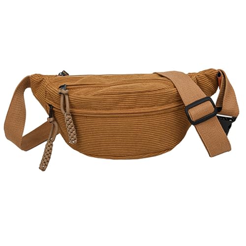 Gürteltasche Damen Bauchtasche Mode Hüfttasche Damen Geldbörse Ovalen Taschen Umhängetasche Mini Gürteltasche für Reise Wanderung und Alle Outdoor-aktivitäten (Braun Bauchtasche Damen Cord) von VOHONEY