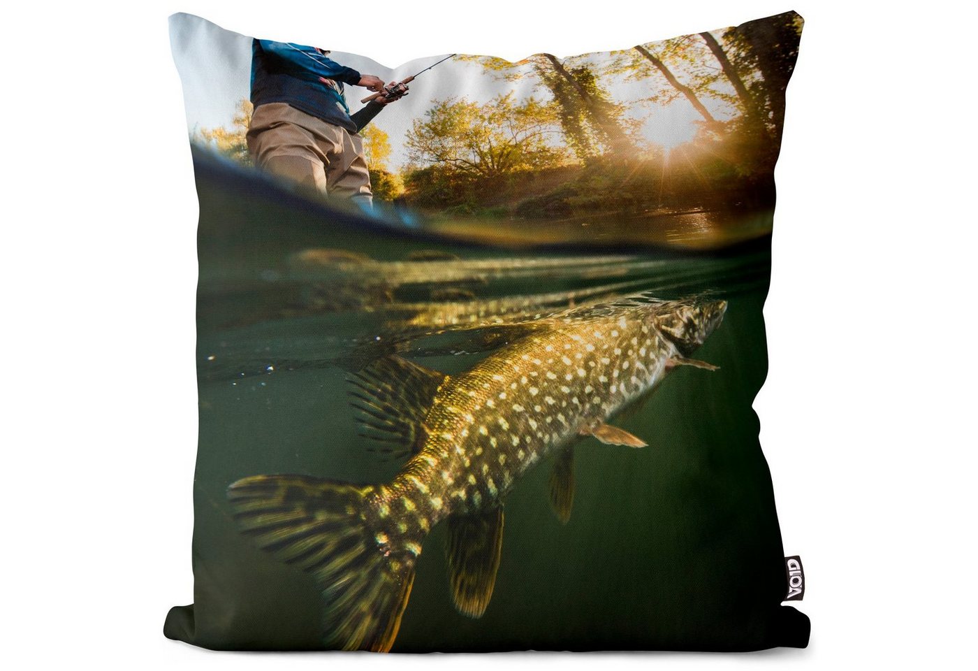 Kissenbezug, VOID (1 Stück), Sofa-Kissen Hecht Angler Fisch Tiere Hobby Angeln Fluss See Essen Kochen Küche Sommer Angel Sport Fliegenfischen Natur Wandern von VOID