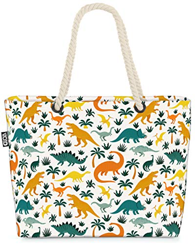 VOID Dinos Palmen Strandtasche Shopper 58x38x16cm 23L XXL Einkaufstasche Tasche Reisetasche Beach Bag von VOID