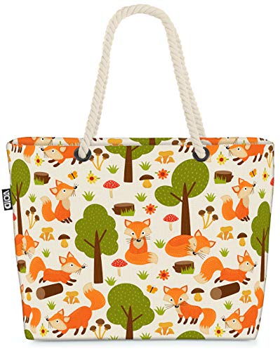 VOID Füchse im Wald Strandtasche Shopper 58x38x16cm 23L XXL Einkaufstasche Tasche Reisetasche Beach Bag von VOID