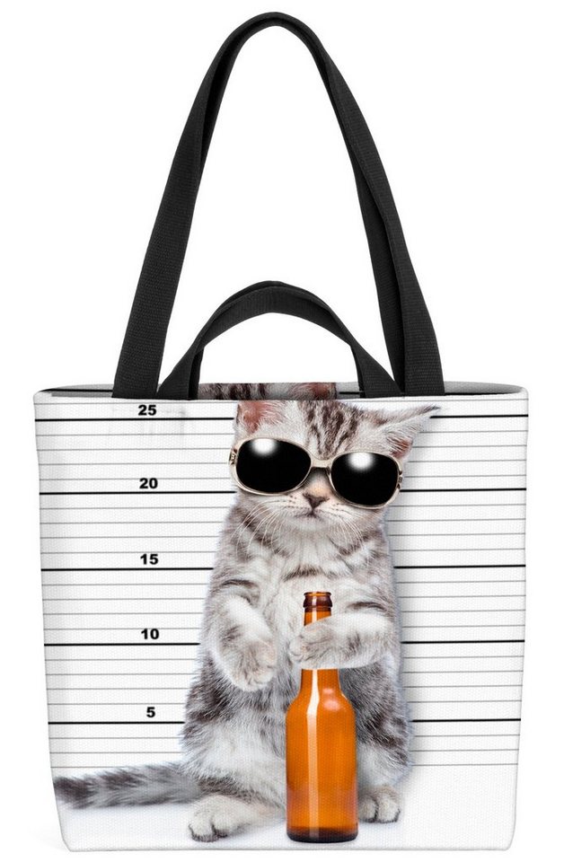 VOID Henkeltasche (1-tlg), Coole Katze Sonnenbrille katze haustier tier kätzchen bier alkohol al von VOID