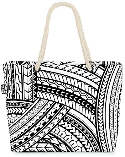 VOID Maori Muster Strandtasche Shopper 58x38x16cm 23L XXL Einkaufstasche Tasche Reisetasche Beach Bag von VOID