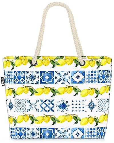 VOID Mediterranes Muster Zitronen Strandtasche Shopper 58x38x16cm 23L XXL Einkaufstasche Tasche Reisetasche Beach Bag VOID Mediterranes Muster Zitronen Strandtasche Shopper 58x38x16cm 23L XXL Einkaufstasche Tasche Reisetasche Beach Bag von VOID
