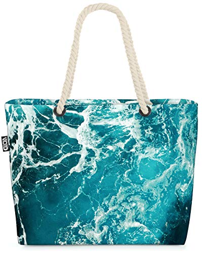 VOID Meer Wellen Türkis Strandtasche Shopper 58x38x16cm 23L XXL Einkaufstasche Tasche Reisetasche Beach Bag von VOID