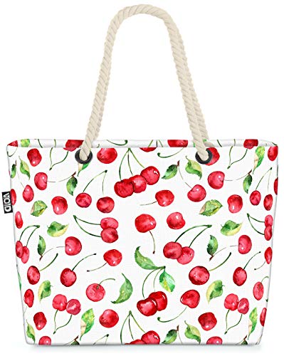 VOID Sommer Kirschen Strandtasche Shopper 58x38x16cm 23L XXL Einkaufstasche Tasche Reisetasche Beach Bag von VOID