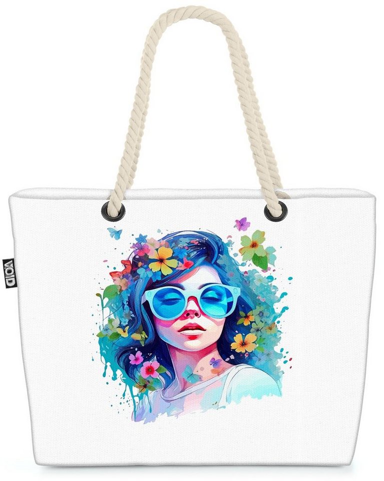 VOID Strandtasche (1-tlg), Mädchen Sonnenbrille Pop Art blumen geblümt pflanzen blumenmuster fra von VOID