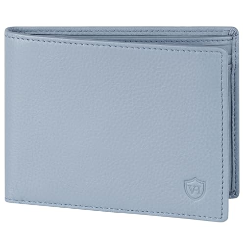 VON HEESEN Leder Geldbörse RFID Schutz I Echtleder Geldbeutel für Damen & Herren I Portemonnaie Brieftasche Wallet Portmonee (Hellblau) von VON HEESEN