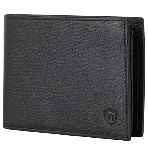 VON HEESEN Leder Geldbörse RFID Schutz I Echtleder Geldbeutel für Damen & Herren I Portemonnaie Brieftasche Wallet Portmonee (Saffiano Schwarz) von VON HEESEN