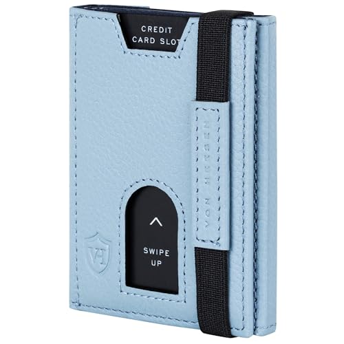 VON HEESEN Leder Slim Wallet - Geldbeutel mit RFID Schutz - Mini Geldbörse für Herren und Damen - Kartenetui Echtleder Karten Portemonnaie klein - Kreditkartenetui Hellblau von VON HEESEN