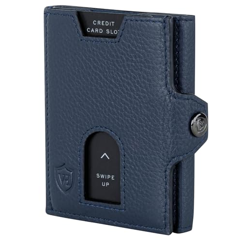 VON HEESEN Slim Wallet mit Münzfach & RFID Schutz - Leder Geldbörse Herren klein - Mini Geldbeutel Damen Portmonee - Kartenetui Echtleder Karten Portemonnaie - Kreditkartenetui Blau von VON HEESEN