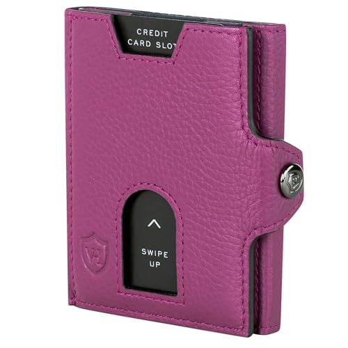 VON HEESEN Slim Wallet mit Münzfach & RFID Schutz - Leder Geldbörse Herren klein - Mini Geldbeutel Damen Portmonee - Kartenetui Echtleder Karten Portemonnaie - Kreditkartenetui Pink von VON HEESEN