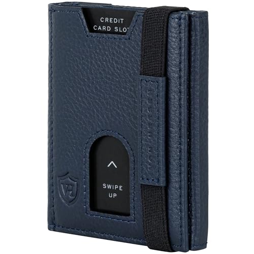 VON HEESEN Slim Wallet mit XL Münzfach & RFID-Schutz - Leder Geldbeutel - Mini Geldbörse für Herren und Damen - Kartenetui Echtleder Karten Portemonnaie klein - Kreditkartenetui Blau von VON HEESEN