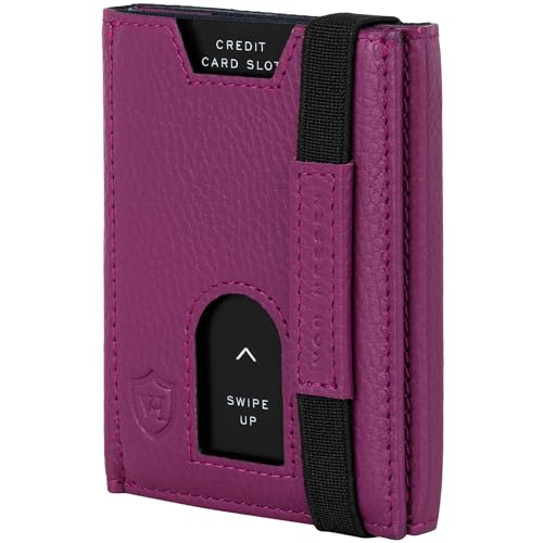 VON HEESEN Slim Wallet mit XL Münzfach & RFID-Schutz - Leder Geldbeutel - Mini Geldbörse für Herren und Damen - Kartenetui Echtleder Karten Portemonnaie klein - Kreditkartenetui Pink von VON HEESEN