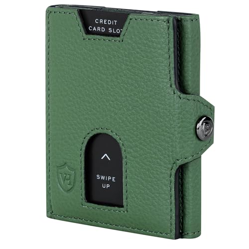 VON HEESEN Slim Wallet mit XXL Münzfach & RFID-Schutz - Leder Geldbeutel - Mini Geldbörse für Herren und Damen - Kartenetui Echtleder Karten Portemonnaie klein - Kreditkartenetui Grün von VON HEESEN