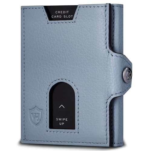 VON HEESEN Slim Wallet mit XXL Münzfach & RFID-Schutz - Leder Geldbeutel - Mini Geldbörse für Herren und Damen - Kartenetui Echtleder Karten Portemonnaie klein - Kreditkartenetui Hellblau von VON HEESEN