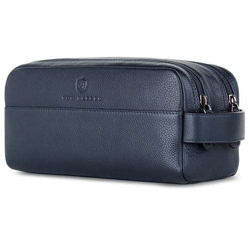 VON HEESEN Kulturbeutel Leder Kulturtasche für Herren & Damen - Echtleder Necessaire ideal zum Reisen - Waschtasche und Kosmetiktasche mit Zwei Hauptfächern blau, groß VON HEESEN Kulturbeutel Leder Kulturtasche für Herren & Damen - Echtleder Necessaire ideal zum Reisen - Waschtasche und Kosmetiktasche mit Zwei Hauptfächern blau, groß von VON HEESEN