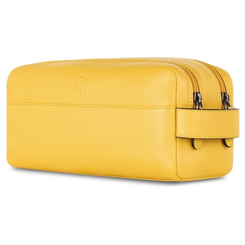 VON HEESEN Kulturbeutel Leder Kulturtasche für Herren & Damen - Echtleder Necessaire ideal zum Reisen - Waschtasche und Kosmetiktasche mit Zwei Hauptfächern gelb, groß VON HEESEN Kulturbeutel Leder Kulturtasche für Herren & Damen - Echtleder Necessaire ideal zum Reisen - Waschtasche und Kosmetiktasche mit Zwei Hauptfächern gelb, groß von VON HEESEN