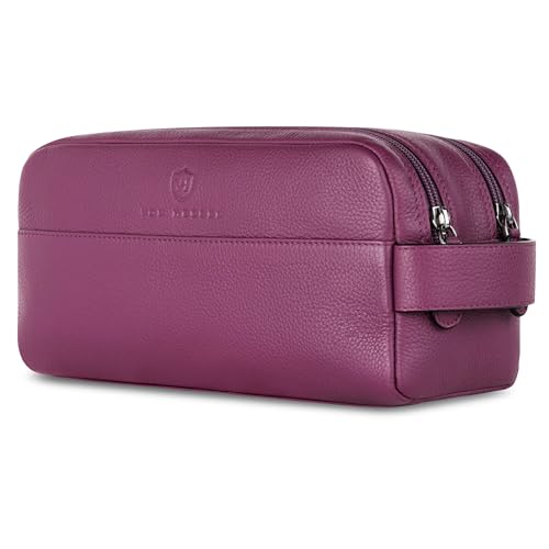 VON HEESEN Kulturbeutel Leder Kulturtasche für Herren & Damen - Echtleder Necessaire ideal zum Reisen - Waschtasche und Kosmetiktasche mit Zwei Hauptfächern pink, groß von VON HEESEN