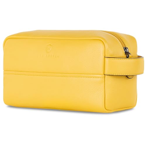 VON HEESEN Kulturbeutel Leder Kulturtasche für Herren & Damen - Echtleder Necessaire ideal zum Reisen - Waschtasche und Kosmetiktasche mit einem Hauptfach gelb, groß VON HEESEN Kulturbeutel Leder Kulturtasche für Herren & Damen - Echtleder Necessaire ideal zum Reisen - Waschtasche und Kosmetiktasche mit einem Hauptfach gelb, groß von VON HEESEN