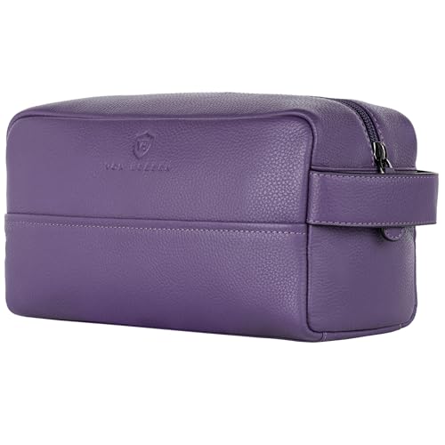 VON HEESEN Kulturbeutel Leder Kulturtasche für Herren & Damen - Echtleder Necessaire ideal zum Reisen - Waschtasche und Kosmetiktasche mit einem Hauptfach Violet, groß von VON HEESEN