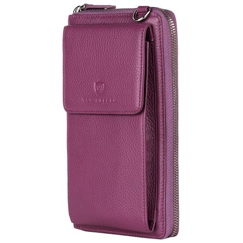 VON HEESEN Leder Geldbörse mit Handyfach für Damen (Pink) von VON HEESEN