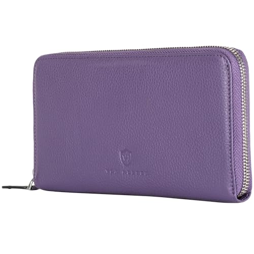 VON HEESEN Leder Geldbörse mit RFID-Schutz - Portemonnaie für Damen & Herren aus echtem Leder - Wallet mit Münzfach - Geldbeutel für Frauen und Männer in Violet von VON HEESEN