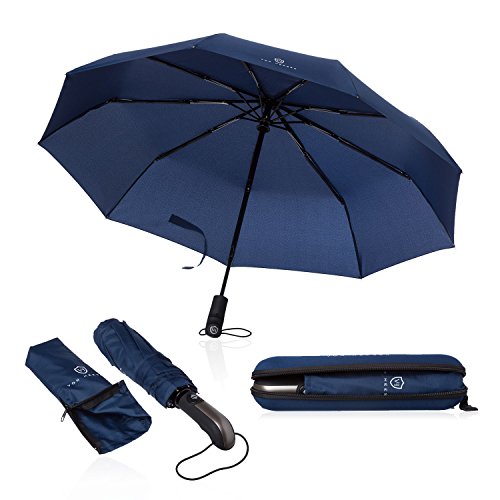 VON HEESEN® Regenschirm sturmfest bis 140 km/h - inkl. Schirm-Tasche & Reise-Etui - Taschenschirm mit Auf-Zu-Automatik, klein, leicht & kompakt, Teflon-Beschichtung, windsicher, stabil (Blau) von VON HEESEN