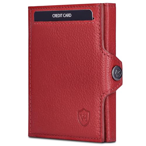 VON HEESEN Slim Wallet mit Münzfach & RFID-Schutz - Mini Geldbörse Herren & Damen - Kartenetui Geldklammer Kreditkartenetui - Portmonee Geldbeutel Portemonnaie klein (Rot) von VON HEESEN