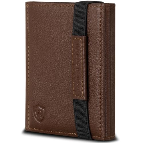 VON HEESEN Slim Wallet mit Münzfach & RFID-Schutz - Mini Geldbörse Herren & Damen - Kartenetui Kreditkartenetui - Portmonee Geldbeutel Portemonnaie klein Braun von VON HEESEN