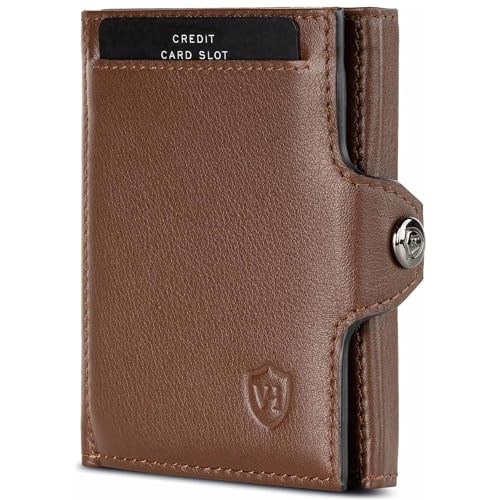 VON HEESEN Slim Wallet mit XL Münzfach & RFID-Schutz - Mini Geldbörse Herren & Damen - Kartenetui Geldklammer Kreditkartenetui - Portmonee Geldbeutel Portemonnaie klein (Braun) von VON HEESEN