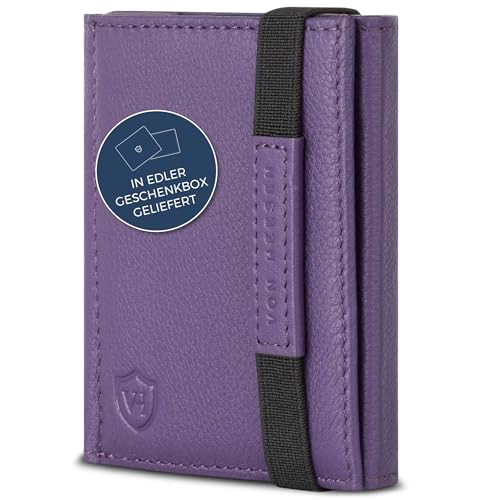 VON HEESEN Slim Wallet mit XL Münzfach & RFID-Schutz - Mini Geldbörse Herren & Damen - Kartenetui Kreditkartenetui - Portmonee Geldbeutel Portemonnaie klein Violet von VON HEESEN