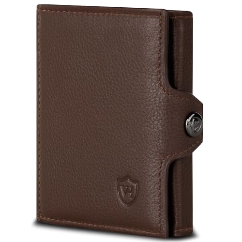 VON HEESEN Slim Wallet mit XXL Münzfach & RFID-Schutz - Mini Geldbörse Herren & Damen - Kartenetui Kreditkartenetui - Portmonee Geldbeutel Portemonnaie klein Braun von VON HEESEN