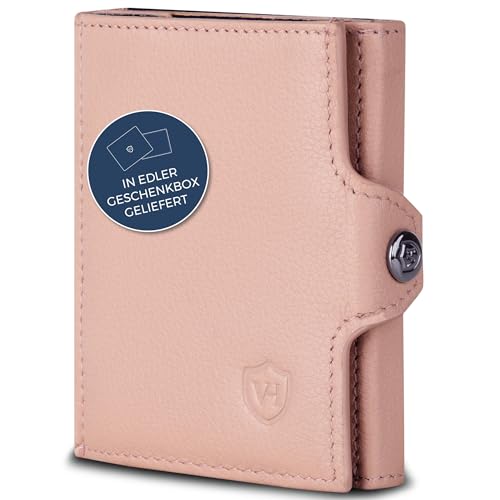 VON HEESEN Slim Wallet mit XXL Münzfach & RFID-Schutz - Mini Geldbörse Herren & Damen - Kartenetui Kreditkartenetui - Portmonee Geldbeutel Portemonnaie klein Rose von VON HEESEN