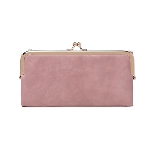 VONCYKI Einfarbige multifunktionale lange Geldbörse, Vintage-Clutch, Münzgeldbörse, Damen-Kartenhalter, Reißverschluss, Qb332-pink, 2PCS von VONCYKI