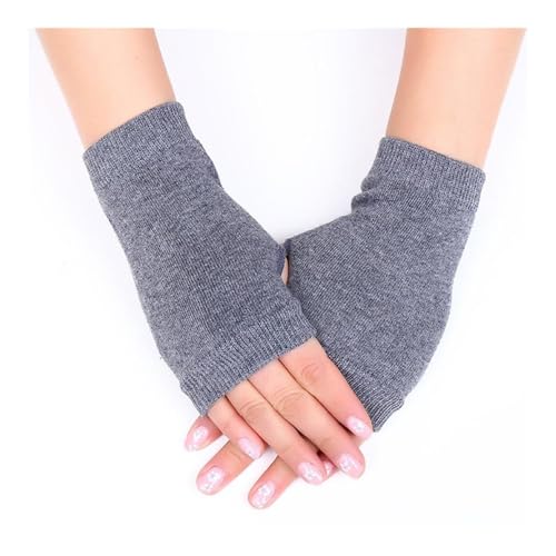 VONCYKI Halbfinger-Handschuhe, Daumenlöcher, Hand-, Handgelenk-, Armwärmer, freiliegende Finger, kurze Kaschmir-Handschuhe, Häkeln, Stricken, Kunstwolle, Fäustlinge (grau) von VONCYKI