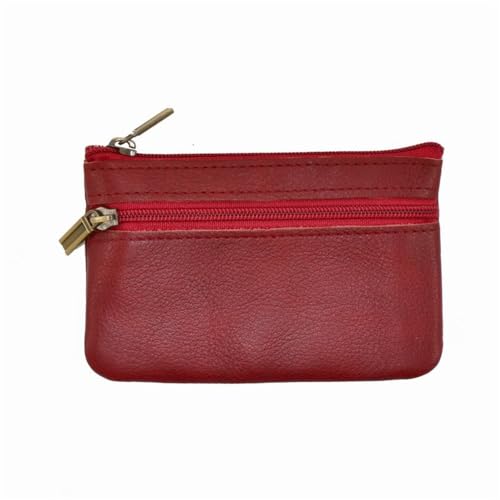 VONCYKI Vintage Crazy Horse Leder Herren Münzbörse Echtes Leder Reißverschluss Münzbörse Retro Schlüsselhalter Kleine Geldtasche (rote Münzgeldbörse) von VONCYKI