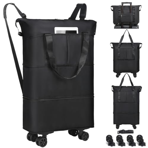 VOOWO Reisetasche mit Rollen, faltbar, erweiterbar, Reisetasche mit Rädern für Reisen, Rollgepäck, Handgepäck mit Rollen, großer Rollrucksack, Wochenendtaschen für Männer und Frauen, Schwarz, VOOWO Reisetasche mit Rollen, faltbar, erweiterbar, Reisetasche mit Rädern für Reisen, Rollgepäck, Handgepäck mit Rollen, großer Rollrucksack, Wochenendtaschen für Männer und Frauen, Schwarz, von VOOWO