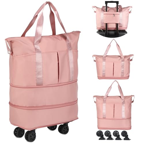 VOOWO Reisetasche mit Rollen, erweiterbar, faltbar, mit Rollen für Reisen, Rollgepäck, Handgepäck, Reisetasche, große Wochenendtasche für Damen und Herren, Pink, Erweiterbare Reisetasche mit Rollen VOOWO Reisetasche mit Rollen, erweiterbar, faltbar, mit Rollen für Reisen, Rollgepäck, Handgepäck, Reisetasche, große Wochenendtasche für Damen und Herren, Pink, Erweiterbare Reisetasche mit Rollen von VOOWO