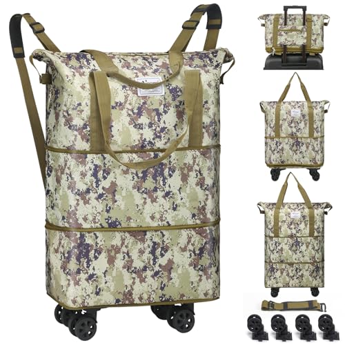 VOOWO Reisetasche mit Rollen, faltbar, erweiterbar, Reisetasche mit Rädern für Reisen, Rollgepäck, Handgepäck mit Rollen, großer Rollrucksack, Wochenendtaschen für Männer und Frauen, Camouflage, VOOWO Reisetasche mit Rollen, faltbar, erweiterbar, Reisetasche mit Rädern für Reisen, Rollgepäck, Handgepäck mit Rollen, großer Rollrucksack, Wochenendtaschen für Männer und Frauen, Camouflage, von VOOWO