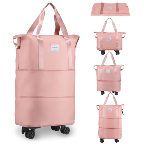 VOOWO Rolling Duffle Bag mit Rollen, Erweiterbare Gepäcktasche, Faltbare Duffle-Tasche, Wochenendtasche für Damen, Reisetasche, Rose, Erweiterbare Reisetasche mit Rollen VOOWO Rolling Duffle Bag mit Rollen, Erweiterbare Gepäcktasche, Faltbare Duffle-Tasche, Wochenendtasche für Damen, Reisetasche, Rose, Erweiterbare Reisetasche mit Rollen von VOOWO