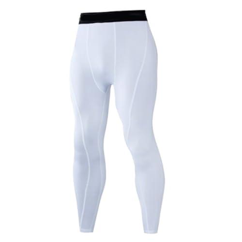 VOSINY Kompressionshose für Herren, sportliche Laufleggings, schnell trocknende Baselayer-Sportunterhose für Basketball (Small,White) von VOSINY